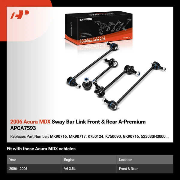 2006 Acura MDX Sway Bar Link Front & Rear A-Premium APCA7593