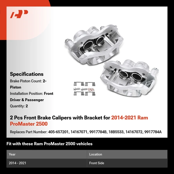 2 Pcs Front Brake Calipers with Bracket for 2014-2021 Ram ProMaster 2500