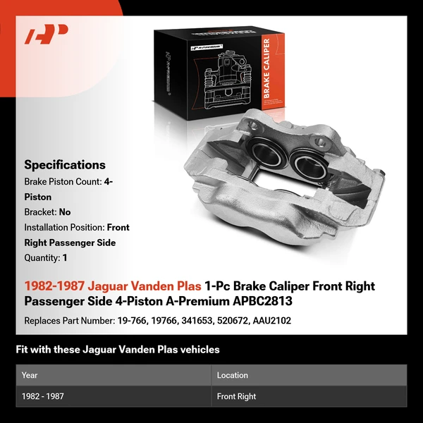 1982-1987 Jaguar Vanden Plas 1-Pc Brake Caliper Front Right Passenger Side 4-Piston A-Premium APBC2813
