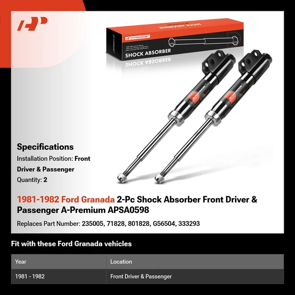 1981-1982 Ford Granada 2-Pc Shock Absorber Front Driver & Passenger A-Premium APSA0598