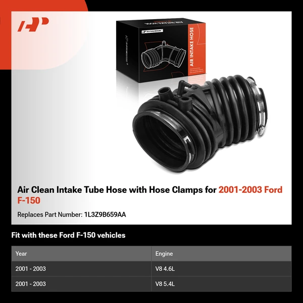Air Clean Intake Tube Hose with Hose Clamps for 2001-2003 Ford F-150
