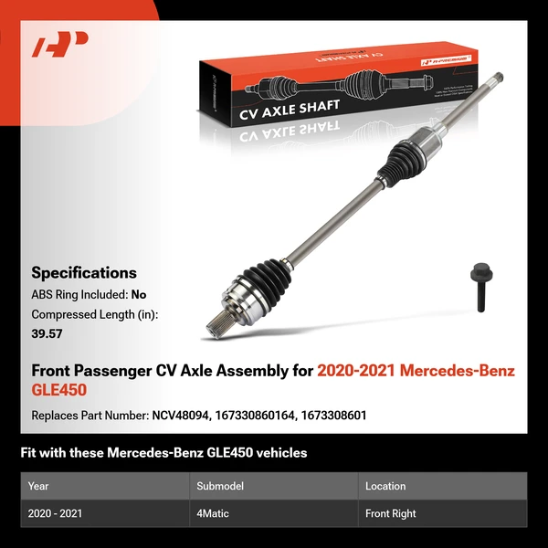 Front Passenger CV Axle Assembly for 2020-2021 Mercedes-Benz GLE450