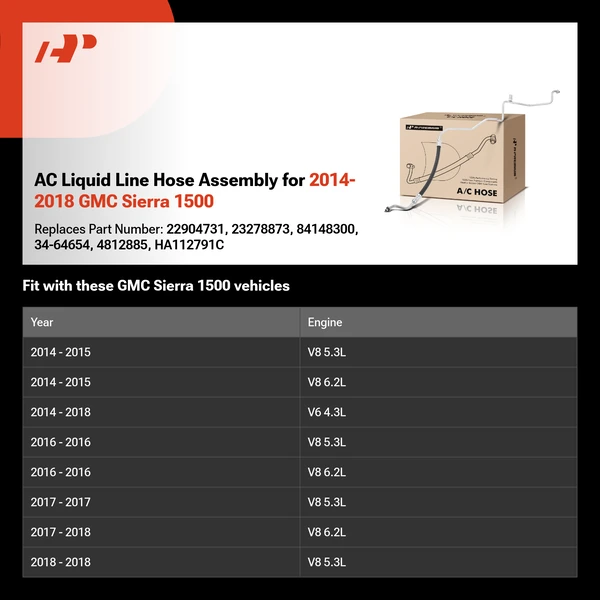 AC Liquid Line Hose Assembly for 2014-2018 GMC Sierra 1500
