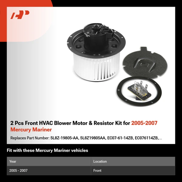 2 Pcs Front HVAC Blower Motor & Resistor Kit for 2005-2007 Mercury Mariner