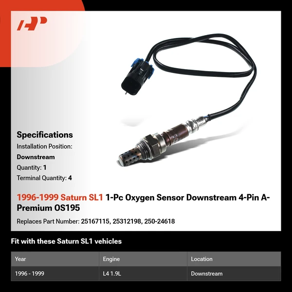 1996-1999 Saturn SL1 1-Pc Oxygen Sensor Downstream 4-Pin A-Premium OS195