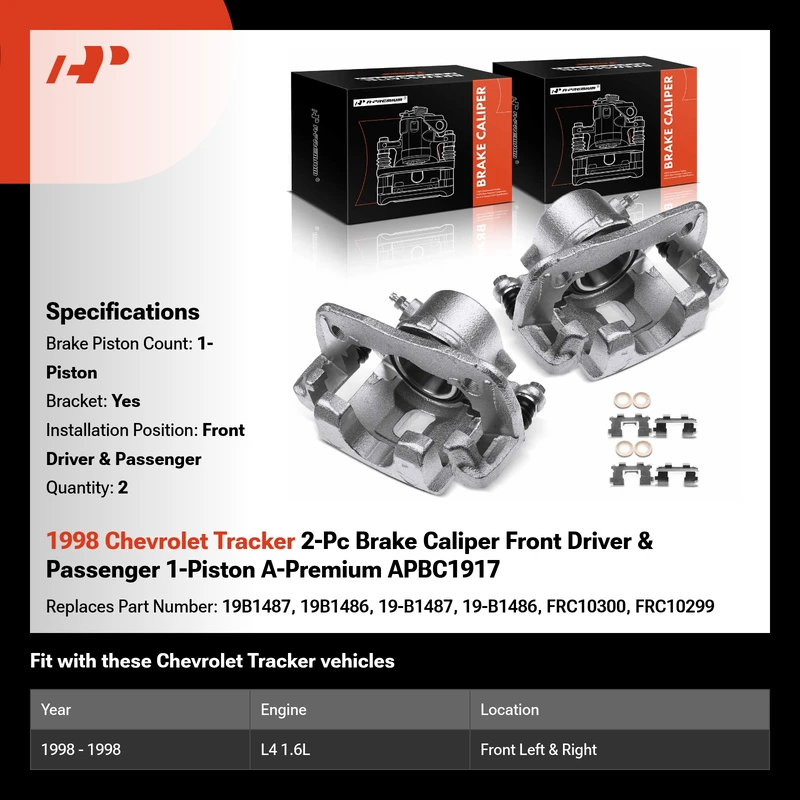 1998 Chevrolet Tracker 2-Pc Brake Caliper Front Driver & Passenger 1-Piston A-Premium APBC1917