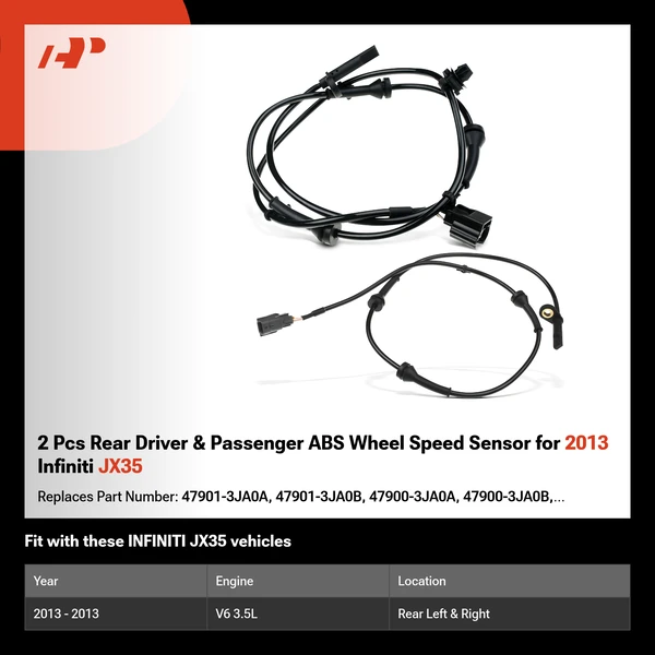 2 Pcs Rear Driver & Passenger ABS Wheel Speed Sensor for 2013 Infiniti JX35