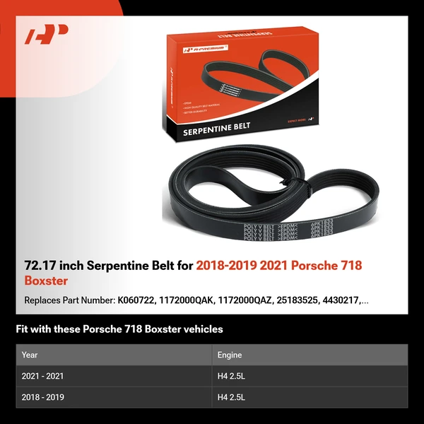 72.17 inch Serpentine Belt for 2018-2019 2021 Porsche 718 Boxster