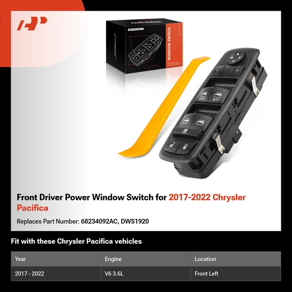 Front Driver Power Window Switch for 2017-2022 Chrysler Pacifica