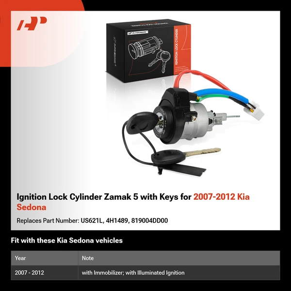 Ignition Lock Cylinder Zamak 5 with Keys for 2007-2012 Kia Sedona