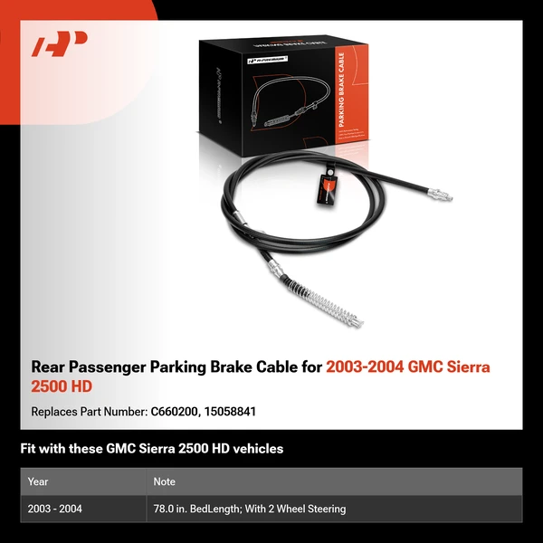 Rear Passenger Parking Brake Cable for 2003-2004 GMC Sierra 2500 HD