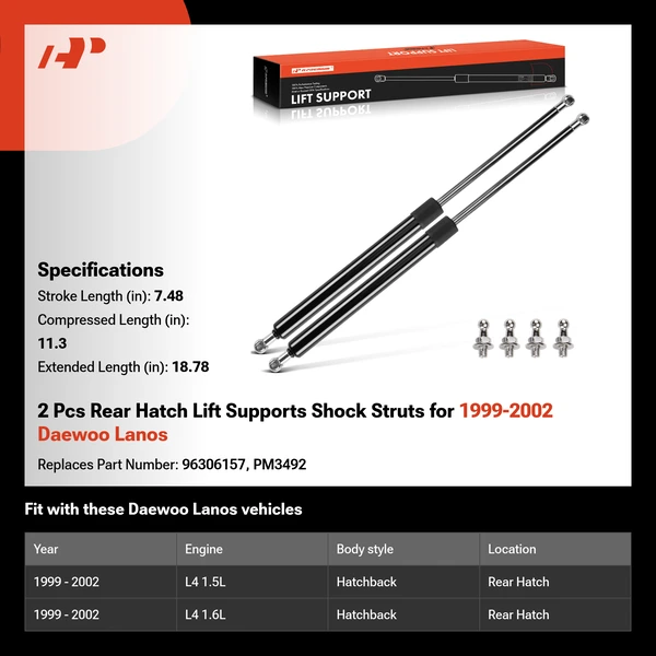2 Pcs Rear Hatch Lift Supports Shock Struts for 1999-2002 Daewoo Lanos