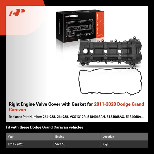Right Engine Valve Cover with Gasket for 2011-2020 Dodge Grand Caravan