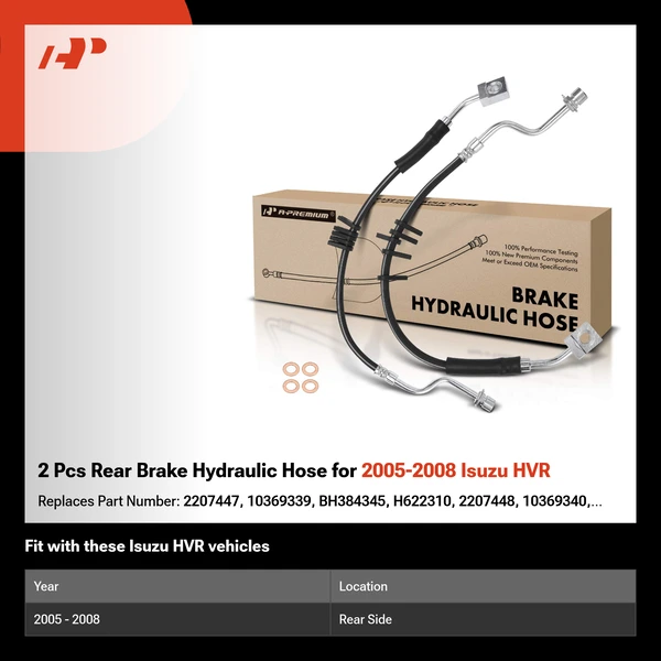 2 Pcs Rear Brake Hydraulic Hose for 2005-2008 Isuzu HVR