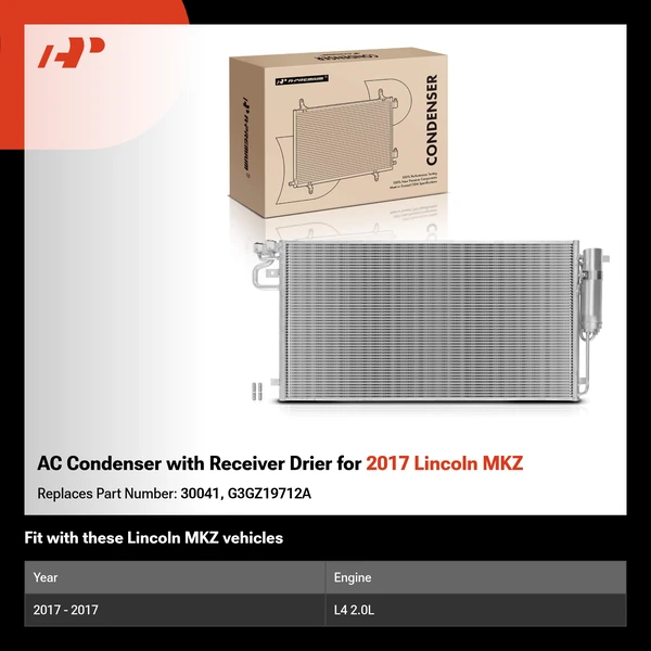 AC Condenser with Receiver Drier for 2017 Lincoln MKZ