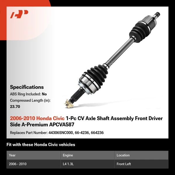 2006-2010 Honda Civic 1-Pc CV Axle Shaft Assembly Front Driver Side A-Premium APCVA587