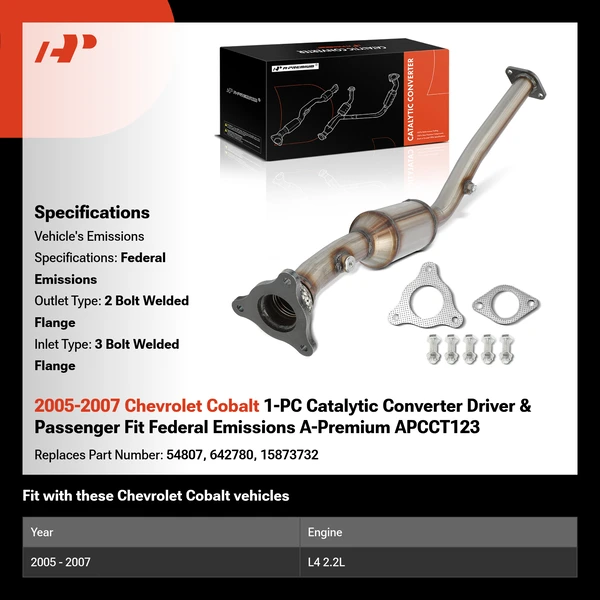 2005-2007 Chevrolet Cobalt 1-PC Catalytic Converter Driver & Passenger Fit Federal Emissions A-Premium APCCT123