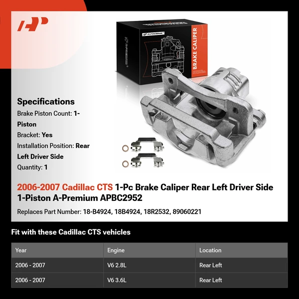 2006-2007 Cadillac CTS 1-Pc Brake Caliper Rear Left Driver Side 1-Piston A-Premium APBC2952