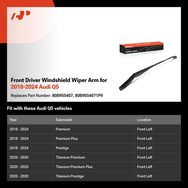 Front Driver Windshield Wiper Arm for 2018-2024 Audi Q5