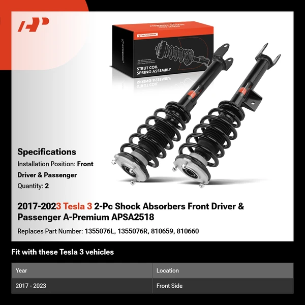 2017-2023 Tesla 3 2-Pc Shock Absorbers Front Driver & Passenger A-Premium APSA2518