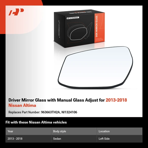 Driver Mirror Glass with Manual Glass Adjust for 2013-2018 Nissan Altima