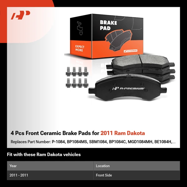 4 Pcs Front Ceramic Brake Pads for 2011 Ram Dakota