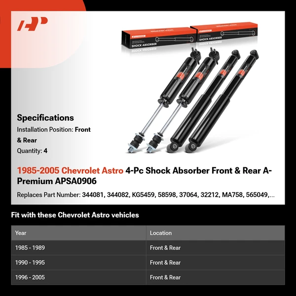 1985-2005 Chevrolet Astro 4-Pc Shock Absorber Front & Rear A-Premium APSA0906