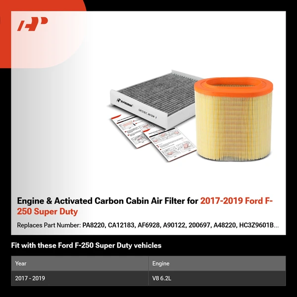 Engine & Activated Carbon Cabin Air Filter for 2017-2019 Ford F-250 Super Duty