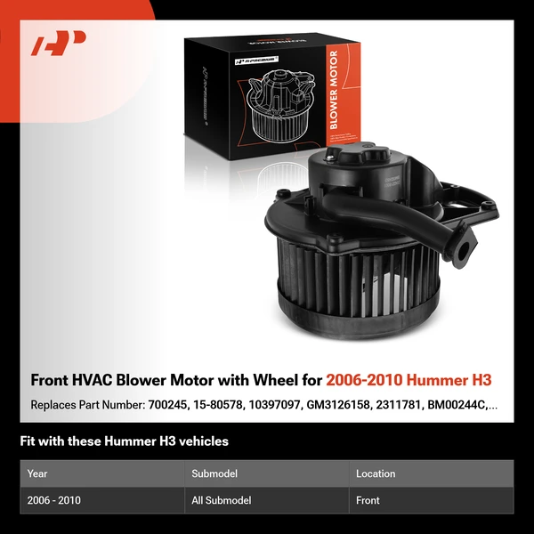 Front HVAC Blower Motor with Wheel for 2006-2010 Hummer H3