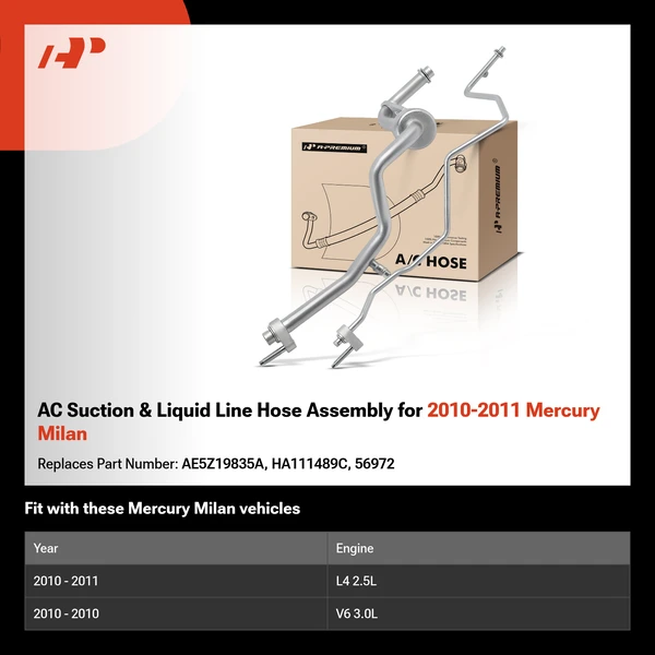 AC Suction & Liquid Line Hose Assembly for 2010-2011 Mercury Milan