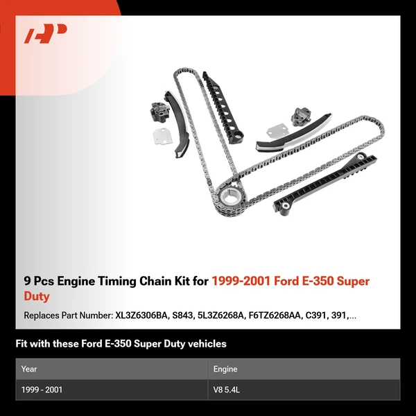 9 Pcs Engine Timing Chain Kit for 1999-2001 Ford E-350 Super Duty