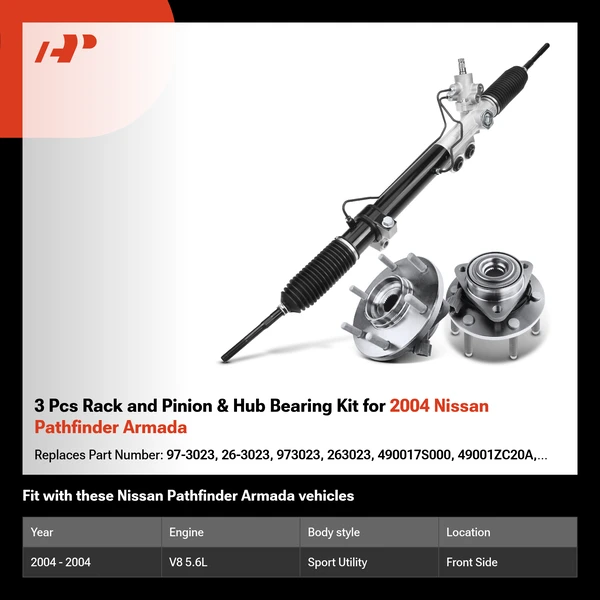 3 Pcs Rack and Pinion & Hub Bearing Kit for 2004 Nissan Pathfinder Armada