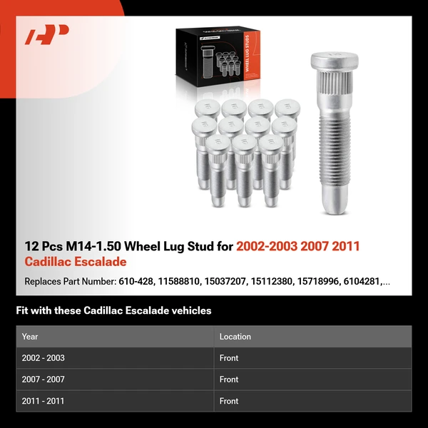 12 Pcs M14-1.50 Wheel Lug Stud for 2002-2003 2007 2011 Cadillac Escalade