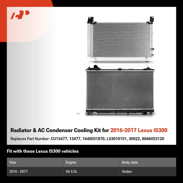 Radiator & AC Condenser Cooling Kit for 2016-2017 Lexus IS300