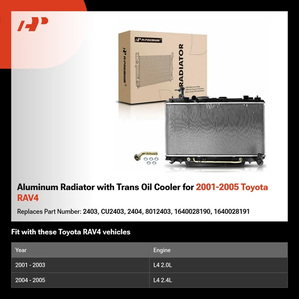 Aluminum Radiator with Trans Oil Cooler for 2001-2005 Toyota RAV4