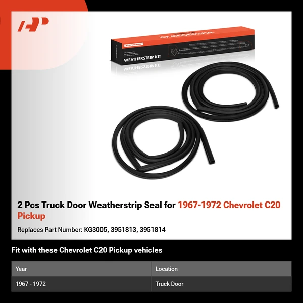 2 Pcs Truck Door Weatherstrip Seal for 1967-1972 Chevrolet C20 Pickup