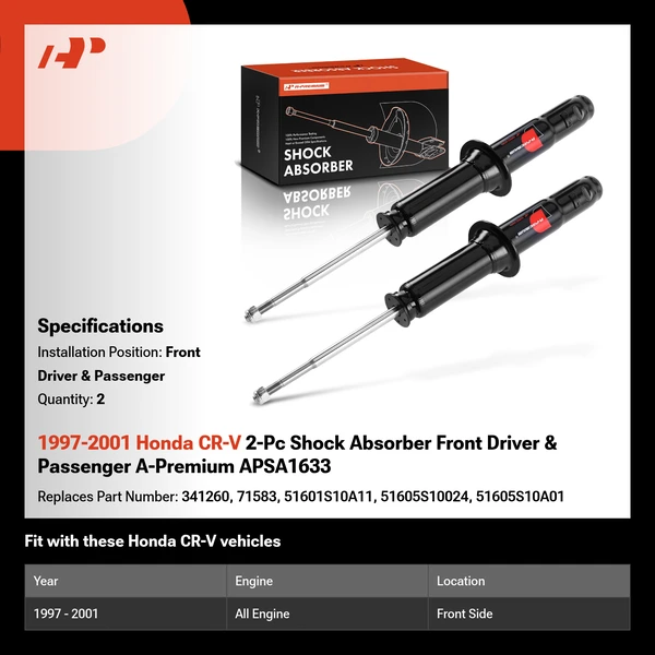 1997-2001 Honda CR-V 2-Pc Shock Absorber Front Driver & Passenger A-Premium APSA1633