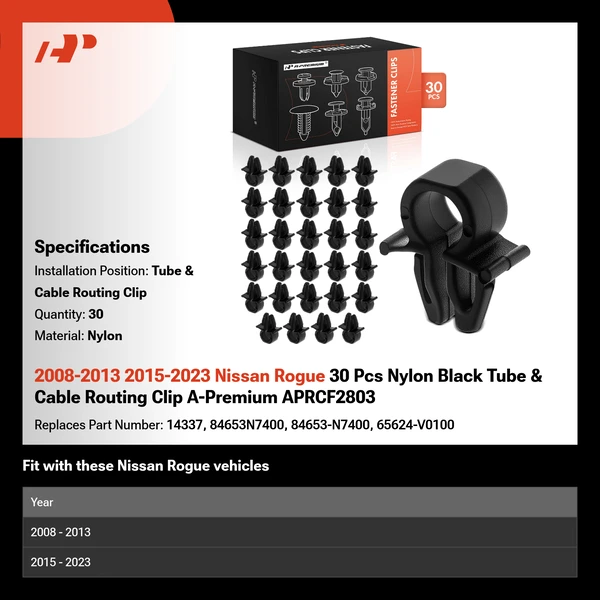 2008-2013 2015-2023 Nissan Rogue 30 Pcs Nylon Black Tube & Cable Routing Clip A-Premium APRCF2803