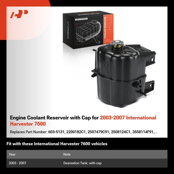 Engine Coolant Reservoir with Cap for 2003-2007 International Harvester 7600