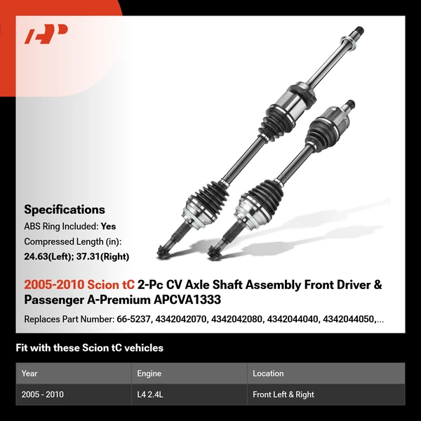 2005-2010 Scion tC 2-Pc CV Axle Shaft Assembly Front Driver & Passenger A-Premium APCVA1333