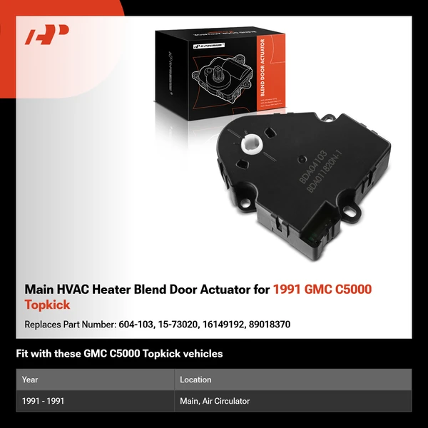 Main HVAC Heater Blend Door Actuator for 1991 GMC C5000 Topkick