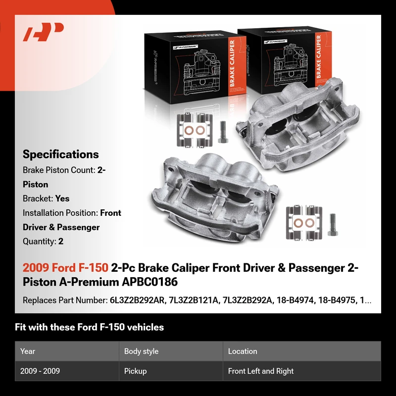 2009 Ford F-150 2-Pc Brake Caliper Front Driver & Passenger 2-Piston A-Premium APBC0186