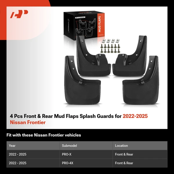 4 Pcs Front & Rear Mud Flaps Splash Guards for 2022-2025 Nissan Frontier