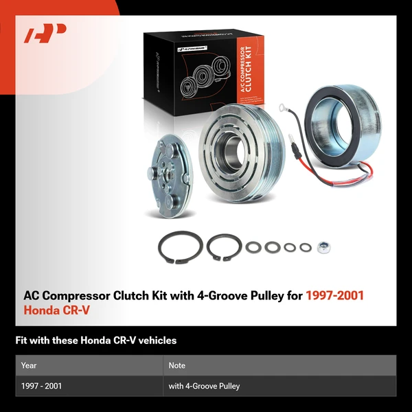 AC Compressor Clutch Kit with 4-Groove Pulley for 1997-2001 Honda CR-V