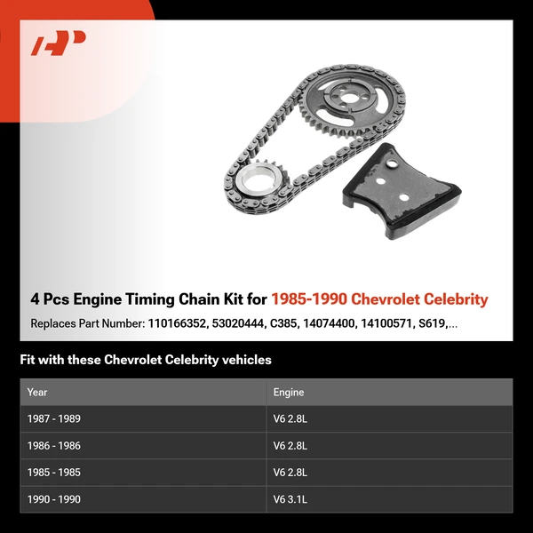 4 Pcs Engine Timing Chain Kit for 1985-1990 Chevrolet Celebrity