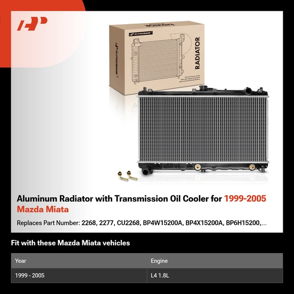 Aluminum Radiator with Transmission Oil Cooler for 1999-2005 Mazda Miata