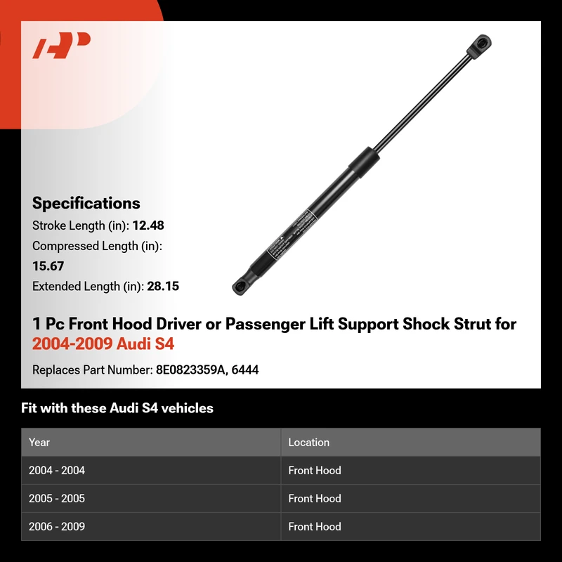 1 Pc Front Hood Driver or Passenger Lift Support Shock Strut for 2004-2009 Audi S4