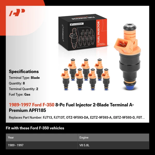 1989-1997 Ford F-350 8-Pc Fuel Injector 2-Blade Terminal A-Premium APFI185