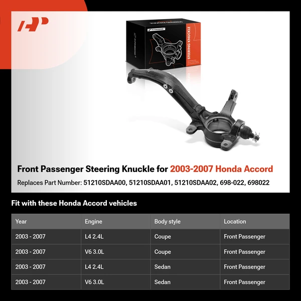 Front Passenger Steering Knuckle for 2003-2007 Honda Accord