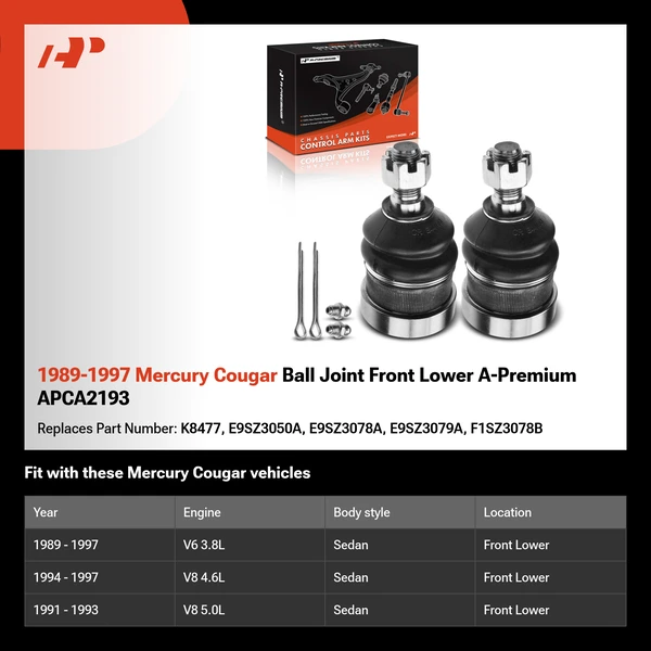1989-1997 Mercury Cougar Ball Joint Front Lower A-Premium APCA2193
